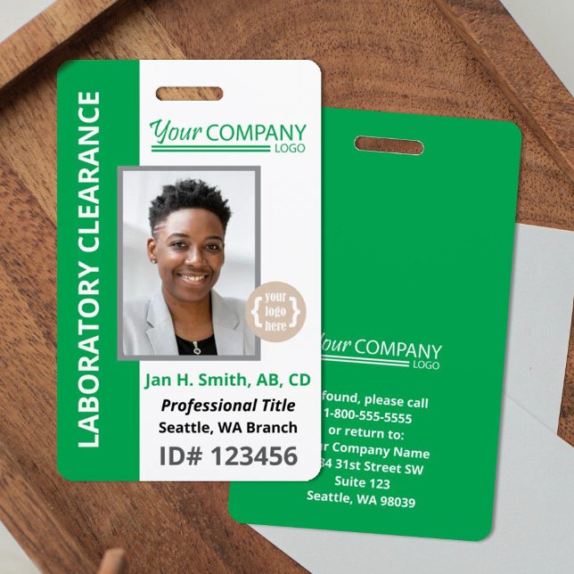 Bold Green Logo Entry Employee Photo ID ID Badge (bright green company badge, photo and logo employee identification entry badge)