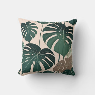 Bold Green Monstera Leaves Tropical Jungle Cushion