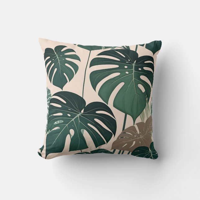 Bold Green Monstera Leaves Tropical Jungle  Cushion (Front)