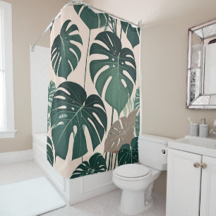 Bold Green Monstera Leaves Tropical Jungle Shower Curtain