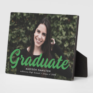 Bold Green Script Graduation Photo Plaque