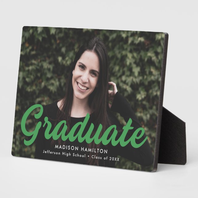 Bold Green Script Graduation Photo Plaque (Side)