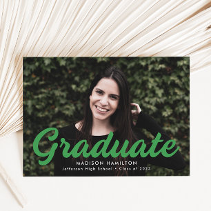 Bold Green Script Photo Graduation Announcement