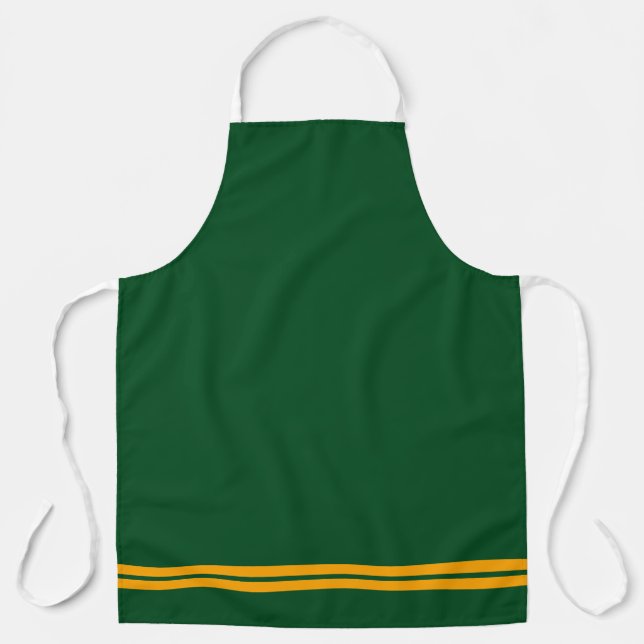 Bold Green Twin Golden Orange Hem Racing Stripes Apron (Front)