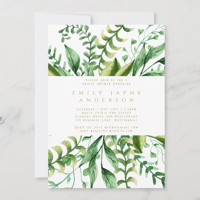 Bold Greenery Gold Bridal Shower Modern Invitation (Front)