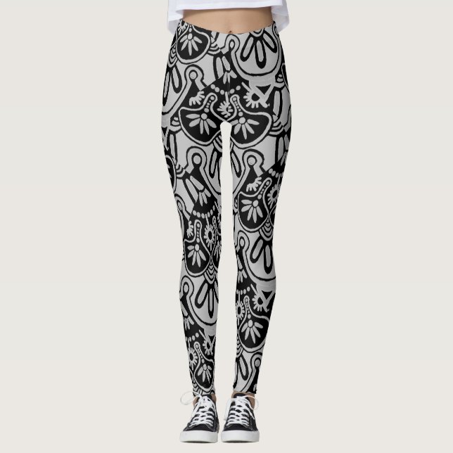 Bold Grey and black Print Leggings (Front)