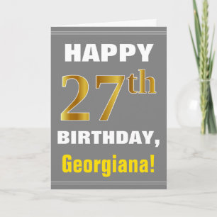 Bold, Grey, Faux Gold 27th Birthday w/ Name Card