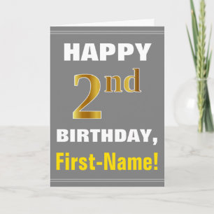Bold, Grey, Faux Gold 2nd Birthday w/ Name Card