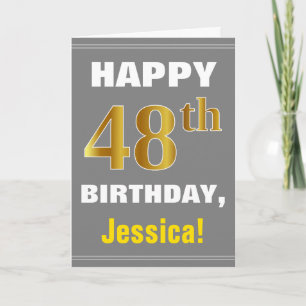 Bold, Grey, Faux Gold 48th Birthday w/ Name Card