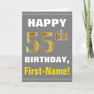 Bold, Grey, Faux Gold 55th Birthday w/ Name Card