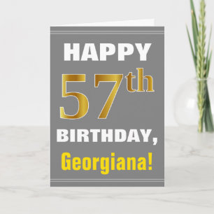 Bold, Grey, Faux Gold 57th Birthday w/ Name Card