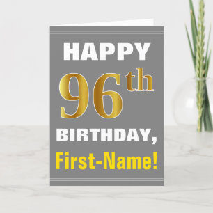 Bold, Grey, Faux Gold 96th Birthday w/ Name Card