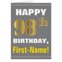 Bold, Grey, Faux Gold 98th Birthday w/ Name Card