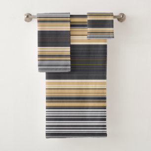 Bold Grey Tan Stripes Bath Towel Set