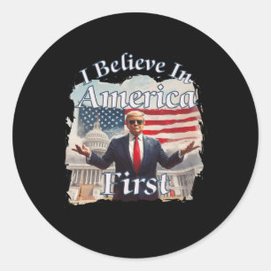 Bold Gritty Retro Political Slogan America First D Classic Round Sticker