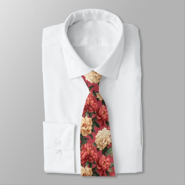Bold Groomsman Gift Peonies Tie (Tied)