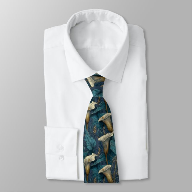Bold Groomsmen Calla Lilies Floral Tie (Tied)