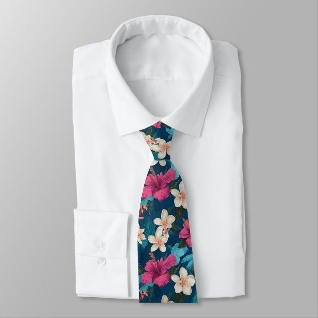 Bold Groomsmen Gift Tropical Flower Tie (Tied)