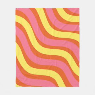 Bold Groovy Orange Yellow Pink Wavy Stripe Modern Fleece Blanket