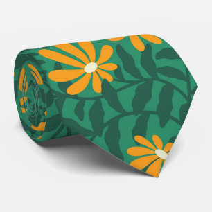 Bold groovy trailing flowers – green and orange tie