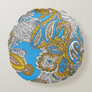 Bold Grungy Islamic Psychedelic Ornament Round Cushion