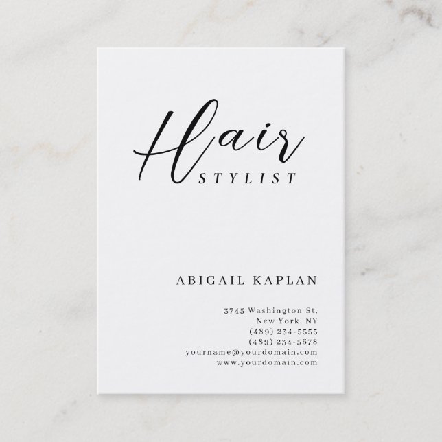 Bold Hair Stylist Modern Minimalist Elegant Plain Business Card (Front)