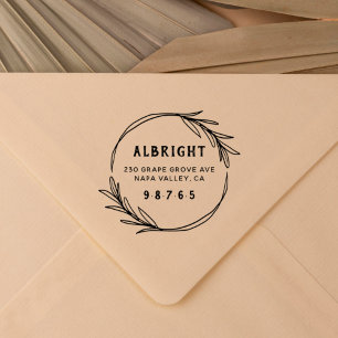 Bold Hand-Drawn Botanical Wreath Return Address Rubber Stamp