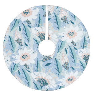 Bold Hand Painted Floral Vintage Brushed Polyester Tree Skirt