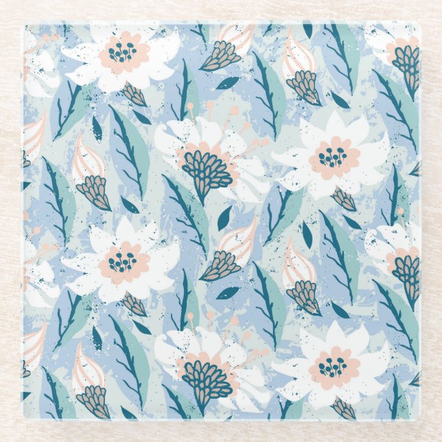 Bold Hand Painted Floral Vintage Glass Coaster (Front)