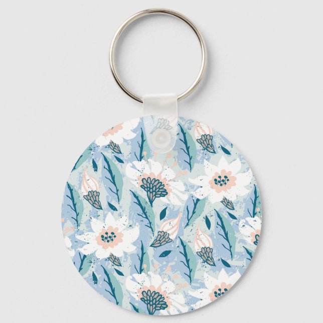 Bold Hand Painted Floral Vintage Key Ring (Front)