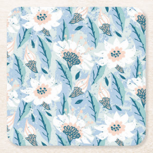 Bold Hand Painted Floral Vintage Square Paper Coaster