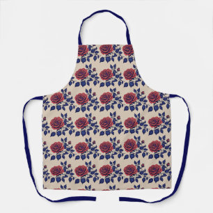 Bold Hand Painted Red Roses Apron