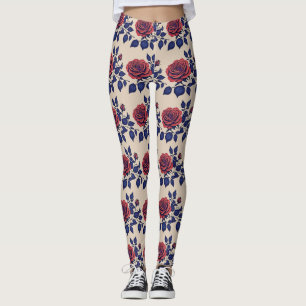 Bold Hand Painted Red Roses  Leggings