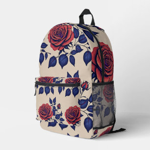 Bold Hand Painted Red Roses Printed Backpack