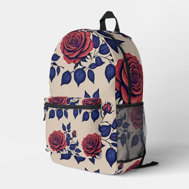 Bold Hand Painted Red Roses  Printed Backpack (Back Corner Right)