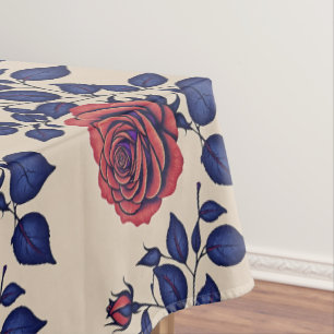 Bold Hand Painted Red Roses  Tablecloth