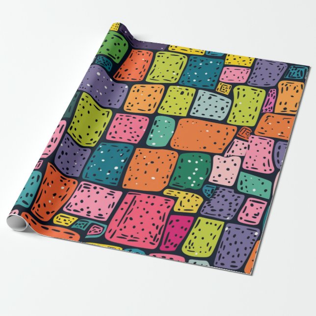 Bold Handrawn Squares Wrapping Paper (Unrolled)