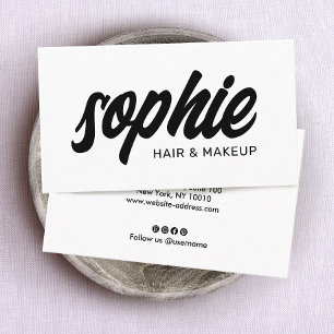 Bold Handwritten Brush  Script Black White Beauty Business Card