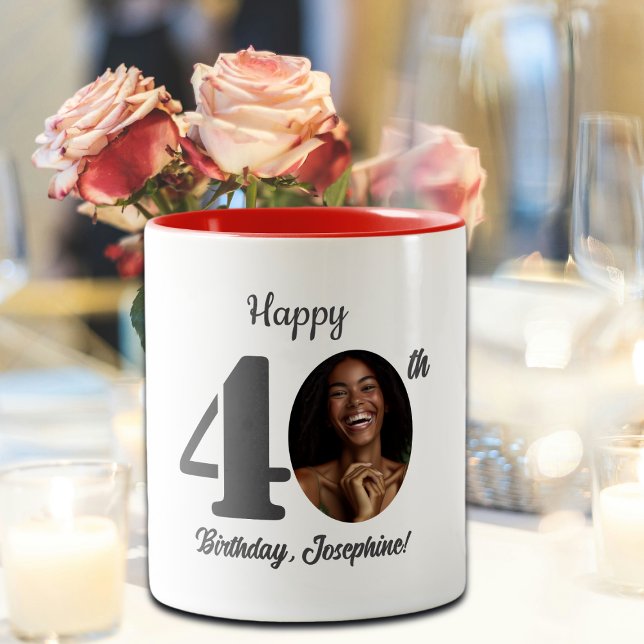 Bold Happy 40th Birthday Photo Two-Tone Coffee Mug (Creator Uploaded)