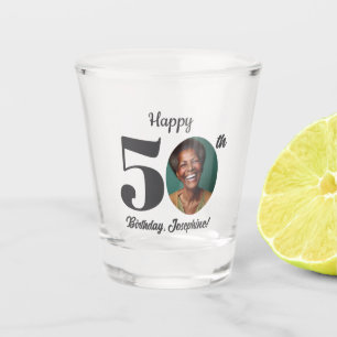 Bold Happy 50th Birthday Photo Shot Glass