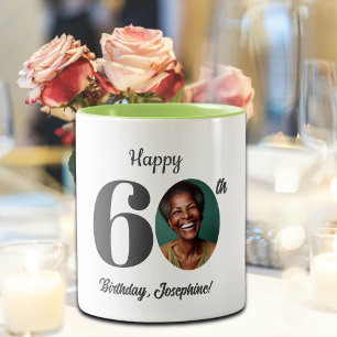 Bold Happy 60th Birthday Photo Two-Tone Coffee Mug