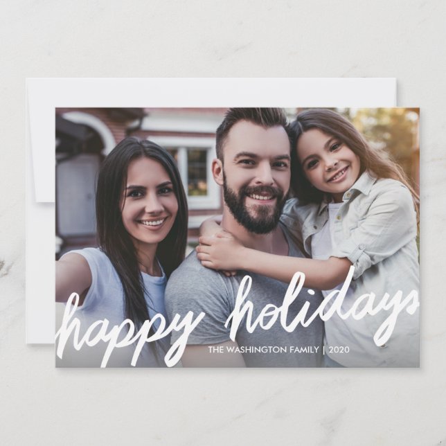 Bold Happy Holidays Script Overlay Photo Holiday Card (Front)