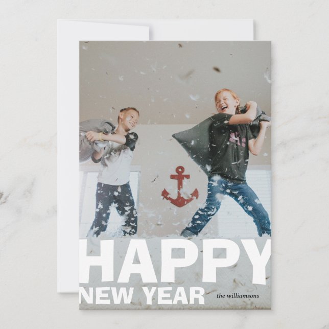 Bold Happy New Year Holiday Photo Card (Front)