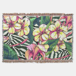 Bold HAWAIIAN Floral Monstera Leaves & Plumeria Throw Blanket