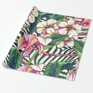 Bold HAWAIIAN Floral Monstera Leaves & Plumeria Wrapping Paper