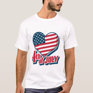 Bold Heart 4th of July American Flag T-Shirt   USA