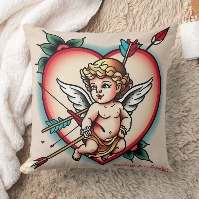 Bold Heart and Cupid Art Cushion (Blanket)