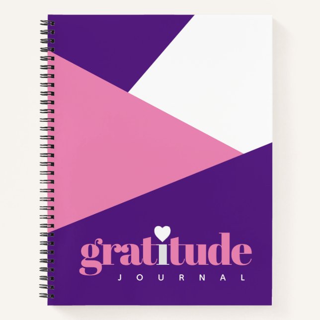 Bold Heart Purple Pink Gratitude Affirmations Notebook (Front)