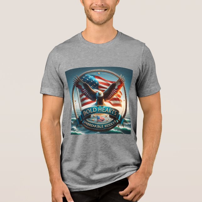 Bold Hearts, Unbreakable Resolve Patriotic Eagle Tri-Blend Shirt (Front)