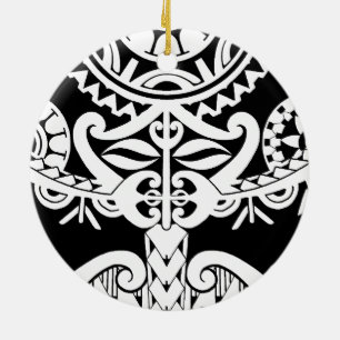 Bold heavy black tribal polynesian tattoo mask ceramic tree decoration